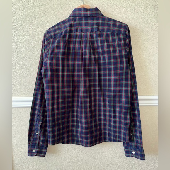 Abercrombie & Fitch Cotton Muscle Button Down Collared Shirt Tartan Plaid Navy M - Picture 4 of 9